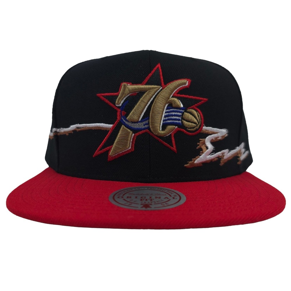Phila 76ers Mitchell & Ness NBA Snapback Hat Cap 3D Logo Life Line Black Red NWT